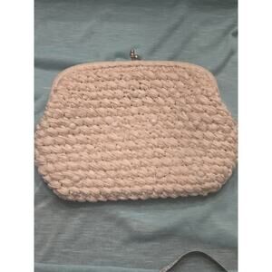 Vintage Ivory raffia & Fabric Clutch Purse Handbag - Made in Japan Vintage 1960s